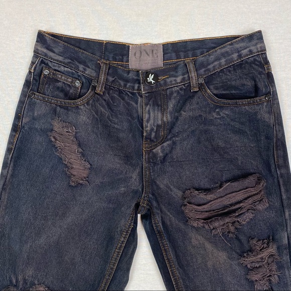 One Teaspoon Awesome Baggies Distressed Relaxed Skinny Ankle Dark Wash Jeans - Picture 6 of 13